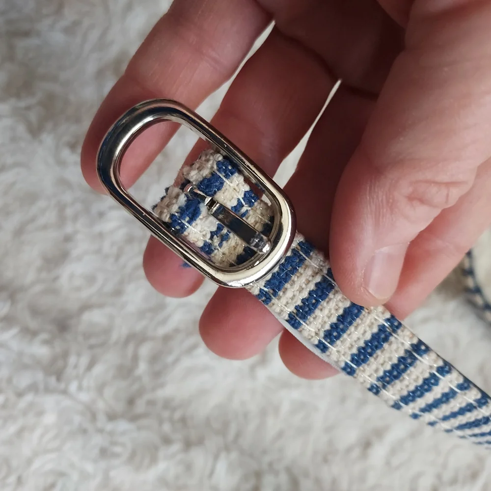 Striped Blue & White Woven Women's Fashion Accent Belt Nautical Preppy Coastal